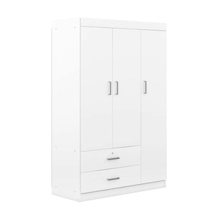 English Elm 3-door Wardrobe with Drawers Mdf Contemporary Bedroom Storage Silver Bar Handles White LP006001AAK