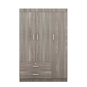 English Elm 3-door Wardrobe with Drawers Mdf Contemporary Bedroom Storage Silver Bar Handles Gray LP006001AAE