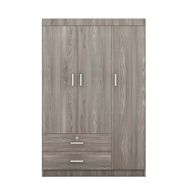 English Elm 3-door Wardrobe with Drawers Mdf Contemporary Bedroom Storage Silver Bar Handles Gray LP006001AAE