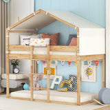 Hearth and Haven Emma Twin over Twin Bunk Bed with Tent, Natural