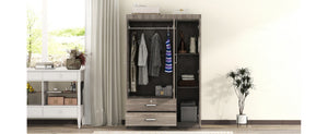 English Elm 3-door Wardrobe with Drawers Mdf Contemporary Bedroom Storage Silver Bar Handles Gray LP006001AAE-1