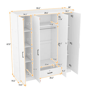 English Elm 4-door Wardrobe with Hanging Rail Shelves and Locking Drawer in White Mdf LP006002AAK
