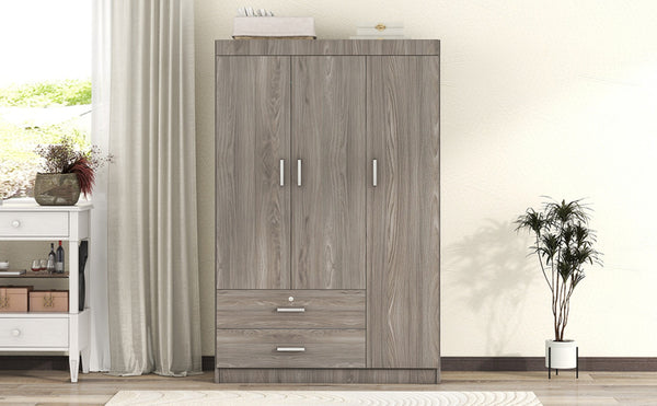 English Elm 3-door Wardrobe with Drawers Mdf Contemporary Bedroom Storage Silver Bar Handles Gray LP006001AAE