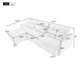 Hearth and Haven Cole 113.3" 2 Pieces Tufted L-Shaped Sofa with Movable Ottoman and USB, Grey SG000880AAE