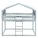 Hearth and Haven Izzyton Twin over Twin Bunk Bed with Tent, Grey LT000708AAE