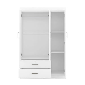 English Elm 3-door Wardrobe with Drawers Mdf Contemporary Bedroom Storage Silver Bar Handles White LP006001AAK