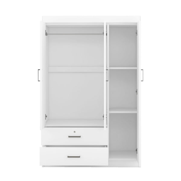 English Elm 3-door Wardrobe with Drawers Mdf Contemporary Bedroom Storage Silver Bar Handles White LP006001AAK-1
