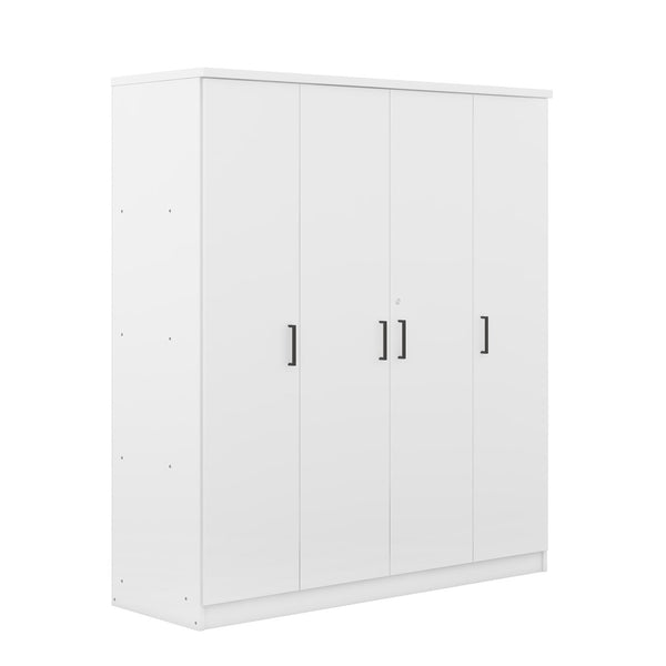 English Elm 4-door Wardrobe with Hanging Rail Shelves and Locking Drawer in White Mdf LP006002AAK