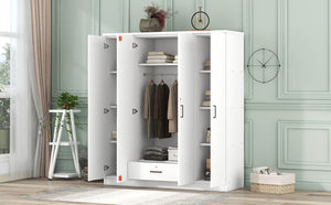 English Elm 4-door Wardrobe with Hanging Rail Shelves and Locking Drawer in White Mdf LP006002AAK