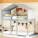 Hearth and Haven Izzyton Twin over Twin Bunk Bed with Tent, Grey LT000708AAE