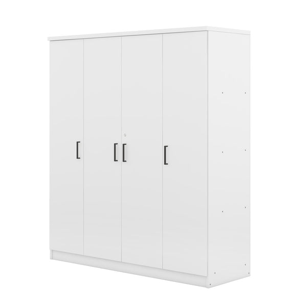 English Elm 4-door Wardrobe with Hanging Rail Shelves and Locking Drawer in White Mdf LP006002AAK