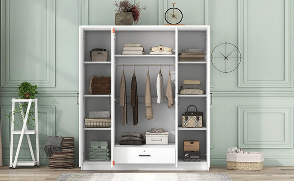 English Elm 4-door Wardrobe with Hanging Rail Shelves and Locking Drawer in White Mdf LP006002AAK