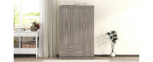 English Elm 3-door Wardrobe with Drawers Mdf Contemporary Bedroom Storage Silver Bar Handles Gray LP006001AAE-1