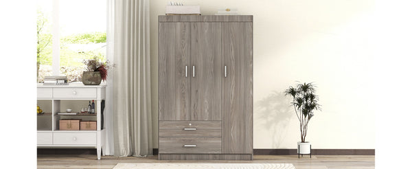 English Elm 3-door Wardrobe with Drawers Mdf Contemporary Bedroom Storage Silver Bar Handles Gray LP006001AAE-1