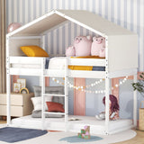 Hearth and Haven Emma Twin over Twin Bunk Bed with Tent, White