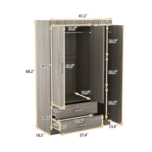 English Elm 3-door Wardrobe with Drawers Mdf Contemporary Bedroom Storage Silver Bar Handles Gray LP006001AAE