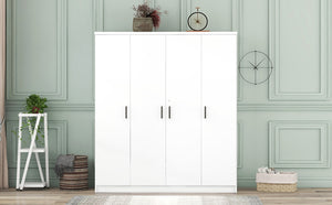 English Elm 4-door Wardrobe with Hanging Rail Shelves and Locking Drawer in White Mdf LP006002AAK