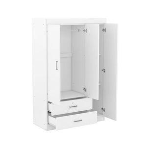 English Elm 3-door Wardrobe with Drawers Mdf Contemporary Bedroom Storage Silver Bar Handles White LP006001AAK