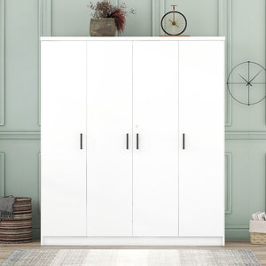 English Elm 4-door Wardrobe with Hanging Rail Shelves and Locking Drawer in White Mdf LP006002AAK