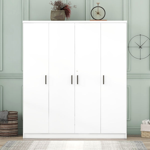 English Elm 4-door Wardrobe with Hanging Rail Shelves and Locking Drawer in White Mdf LP006002AAK