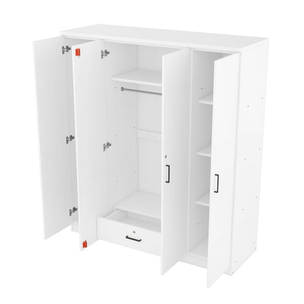 English Elm 4-door Wardrobe with Hanging Rail Shelves and Locking Drawer in White Mdf LP006002AAK