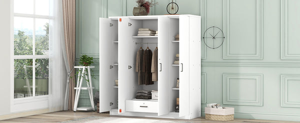 English Elm 4-door Wardrobe with Hanging Rail Shelves and Locking Drawer in White Mdf LP006002AAK