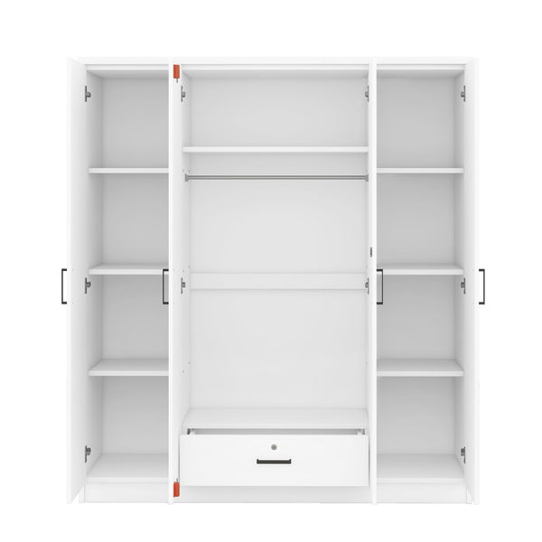 English Elm 4-door Wardrobe with Hanging Rail Shelves and Locking Drawer in White Mdf LP006002AAK
