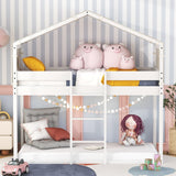 Hearth and Haven Emma Twin over Twin Bunk Bed with Tent, White