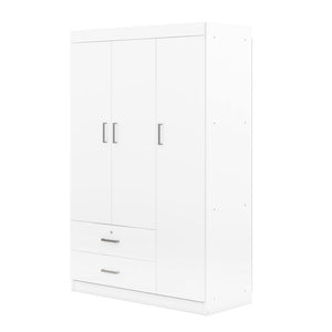 English Elm 3-door Wardrobe with Drawers Mdf Contemporary Bedroom Storage Silver Bar Handles White LP006001AAK