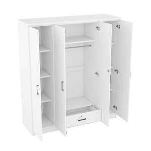 English Elm 4-door Wardrobe with Hanging Rail Shelves and Locking Drawer in White Mdf LP006002AAK