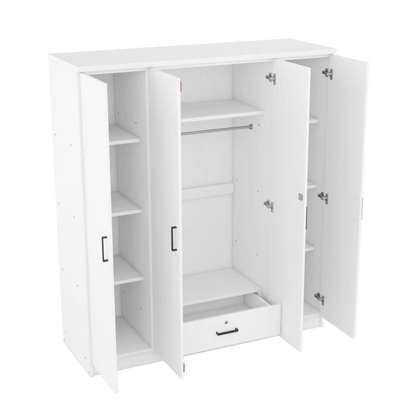 English Elm 4-door Wardrobe with Hanging Rail Shelves and Locking Drawer in White Mdf LP006002AAK