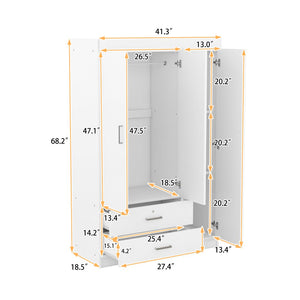 English Elm 3-door Wardrobe with Drawers Mdf Contemporary Bedroom Storage Silver Bar Handles White LP006001AAK