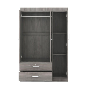 English Elm 3-door Wardrobe with Drawers Mdf Contemporary Bedroom Storage Silver Bar Handles Gray LP006001AAE