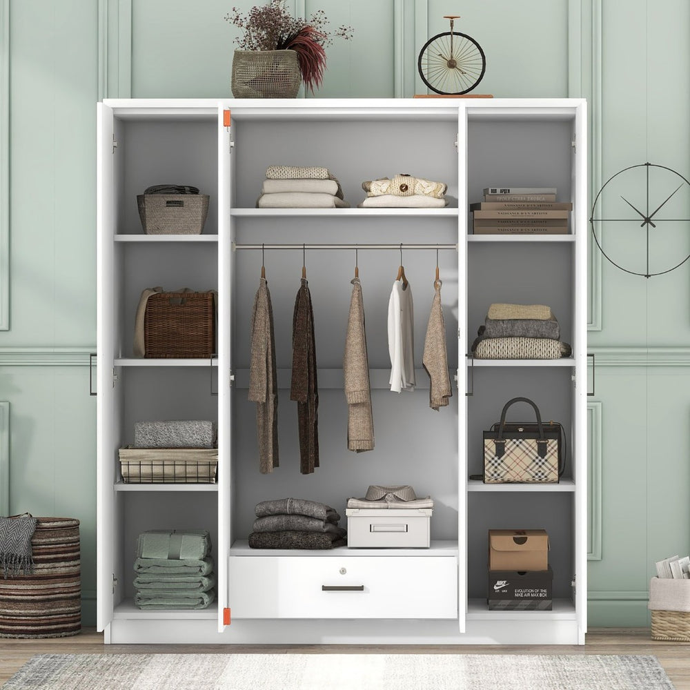 English Elm 4-door Wardrobe with Hanging Rail Shelves and Locking Drawer in White Mdf LP006002AAK
