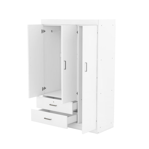 English Elm 3-door Wardrobe with Drawers Mdf Contemporary Bedroom Storage Silver Bar Handles White LP006001AAK-1