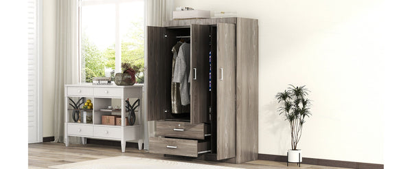 English Elm 3-door Wardrobe with Drawers Mdf Contemporary Bedroom Storage Silver Bar Handles Gray LP006001AAE