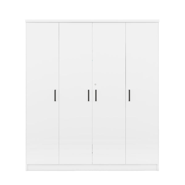 English Elm 4-door Wardrobe with Hanging Rail Shelves and Locking Drawer in White Mdf LP006002AAK