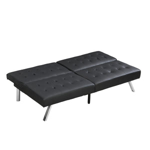 English Elm Sofa Bed Black Pvc Convertible Lounger for Studio Apartments and Guest Rooms W21481811