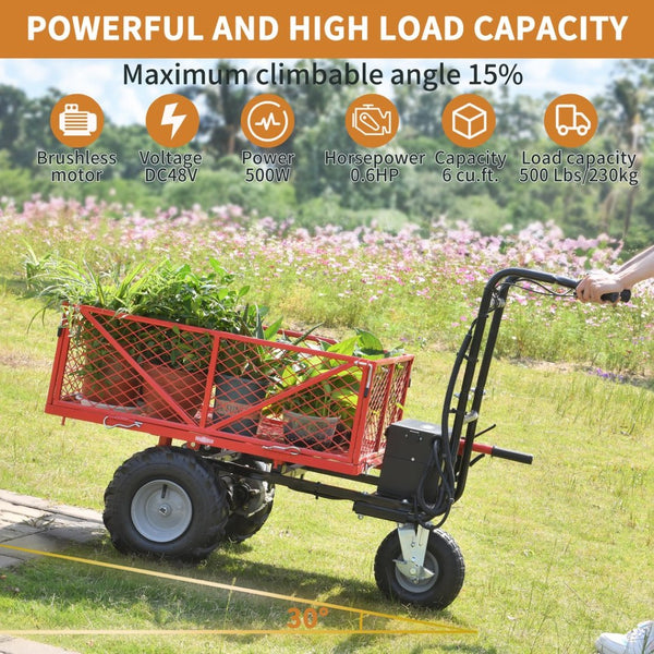 English Elm Wheelbarrow Electric Utility Cart 500w Brushless Motor 500lb Hauling Outdoor Power ET301713RDF