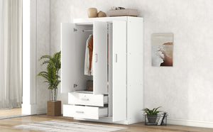 English Elm 3-door Wardrobe with Drawers Mdf Contemporary Bedroom Storage Silver Bar Handles White LP006001AAK