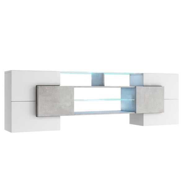 English Elm On-trend Gloss Grey Entertainment Center Led Glass Shelves Modern Living Room Storage SD000016AAE