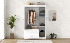English Elm 3-door Wardrobe with Drawers Mdf Contemporary Bedroom Storage Silver Bar Handles White LP006001AAK-1