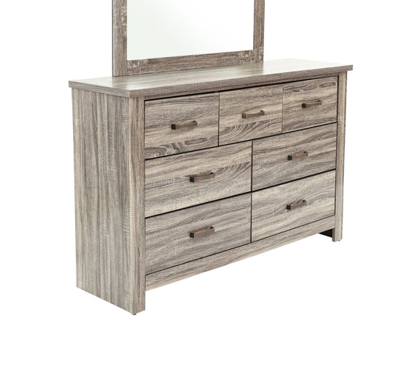 English Elm DRESSER Gray Oak 59" Wood 6-Drawer Solid Storage Chest — Modern Brown-Gray Finish, Sturdy Design B089112931