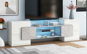 English Elm On-trend Gloss Grey Entertainment Center Led Glass Shelves Modern Living Room Storage SD000016AAE