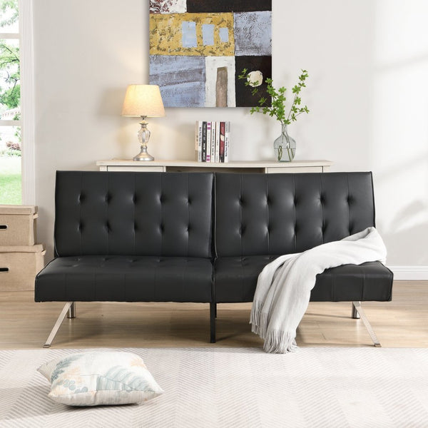 English Elm Sofa Bed Black Pvc Convertible Lounger for Studio Apartments and Guest Rooms W21481811