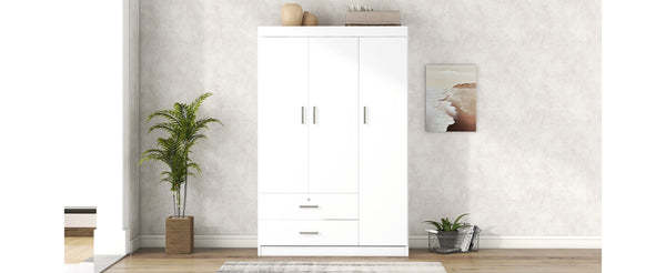 English Elm 3-door Wardrobe with Drawers Mdf Contemporary Bedroom Storage Silver Bar Handles White LP006001AAK