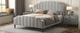 English Elm Queen Size Upholstered Platform Bed With Headboard and Footboard,No Box Spring Needed, Velvet Fabric,Gray