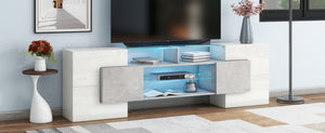 English Elm On-trend Gloss Grey Entertainment Center Led Glass Shelves Modern Living Room Storage SD000016AAE