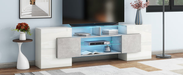 English Elm On-trend Gloss Grey Entertainment Center Led Glass Shelves Modern Living Room Storage SD000016AAE