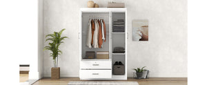 English Elm 3-door Wardrobe with Drawers Mdf Contemporary Bedroom Storage Silver Bar Handles White LP006001AAK